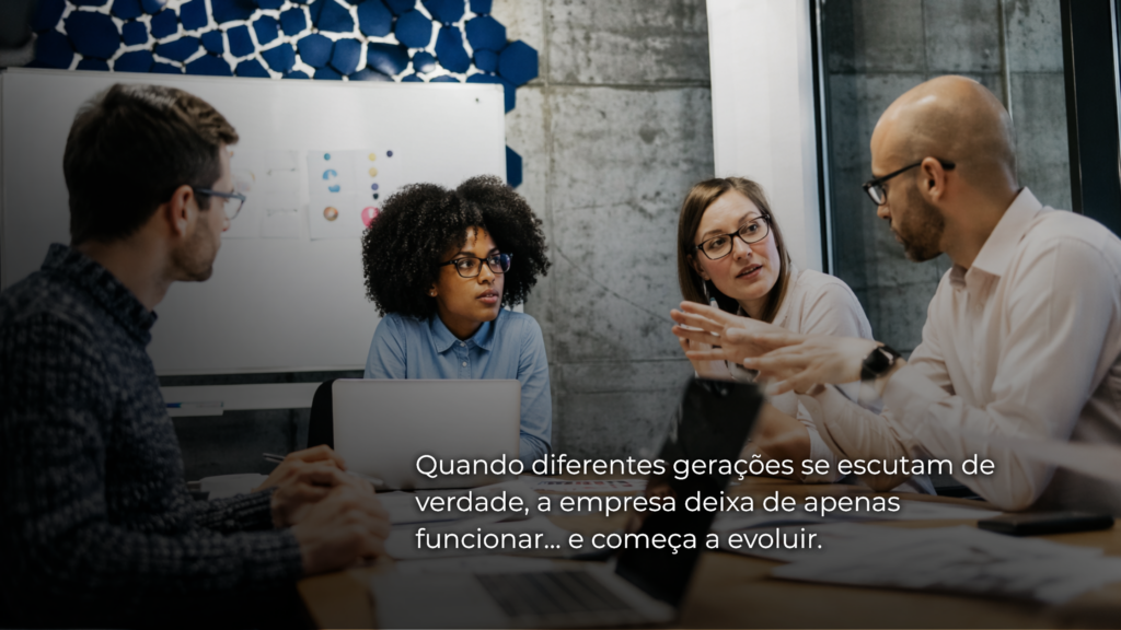 Reunião com líderes de diferentes gerações representando o novo olhar da liderança